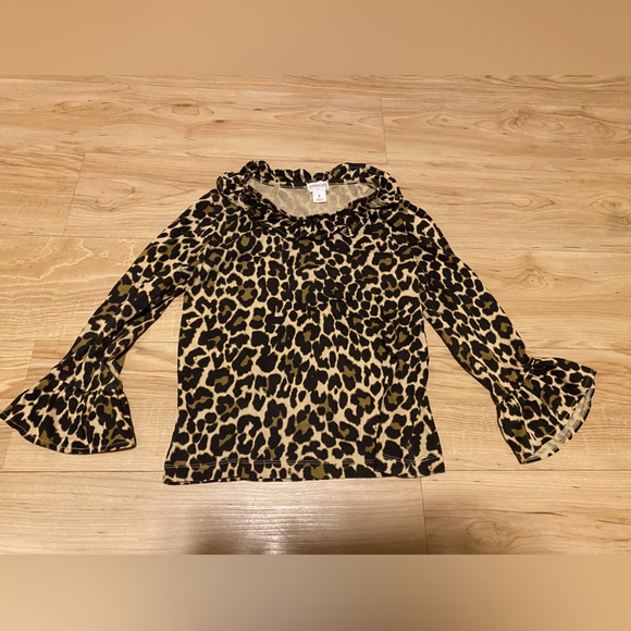 Crewcuts Girls Cheetah Print Long Sleeve Blouse Size 8 Crewneck 100% Cotton - Picture 1 of 4